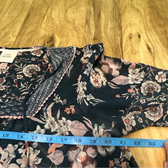 Knox Rose Womens Size Large Peasant Bohemian Floral Top Front Tie Blue Green - Picture 4 of 10